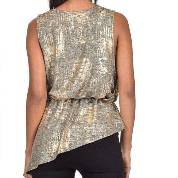 AX Paris Gold Asymmetric Frill Hem Sleeveless Top Women’s Size 10 - Picture 2 of 10